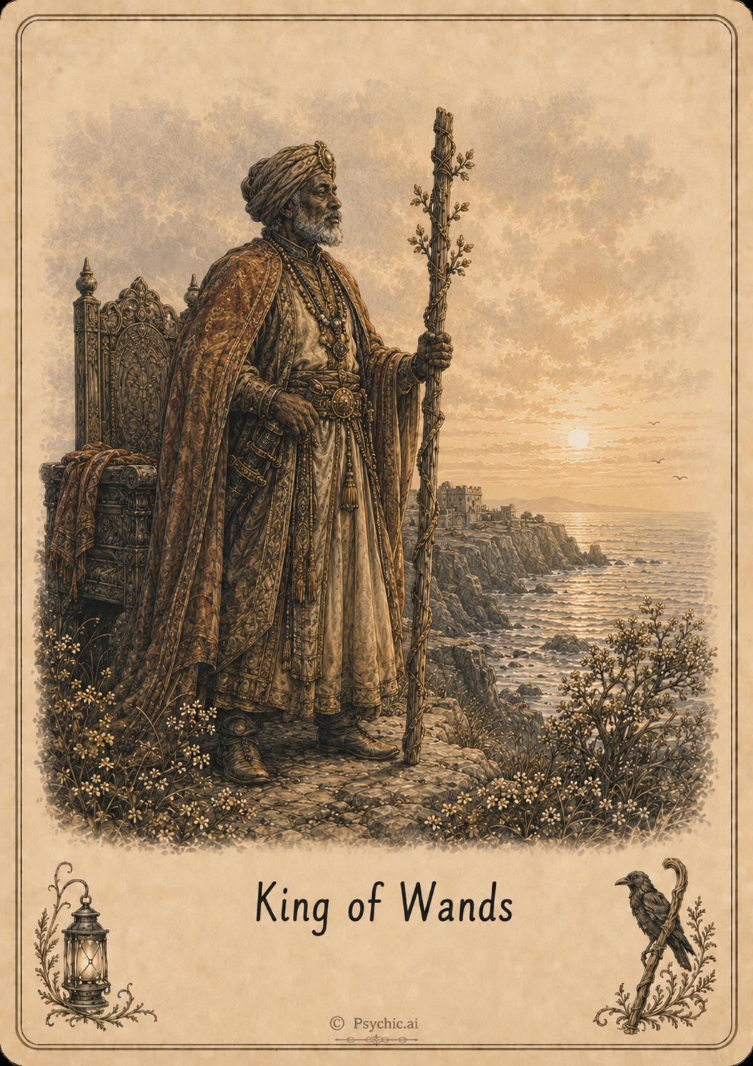 King of Wands tarot card illustration